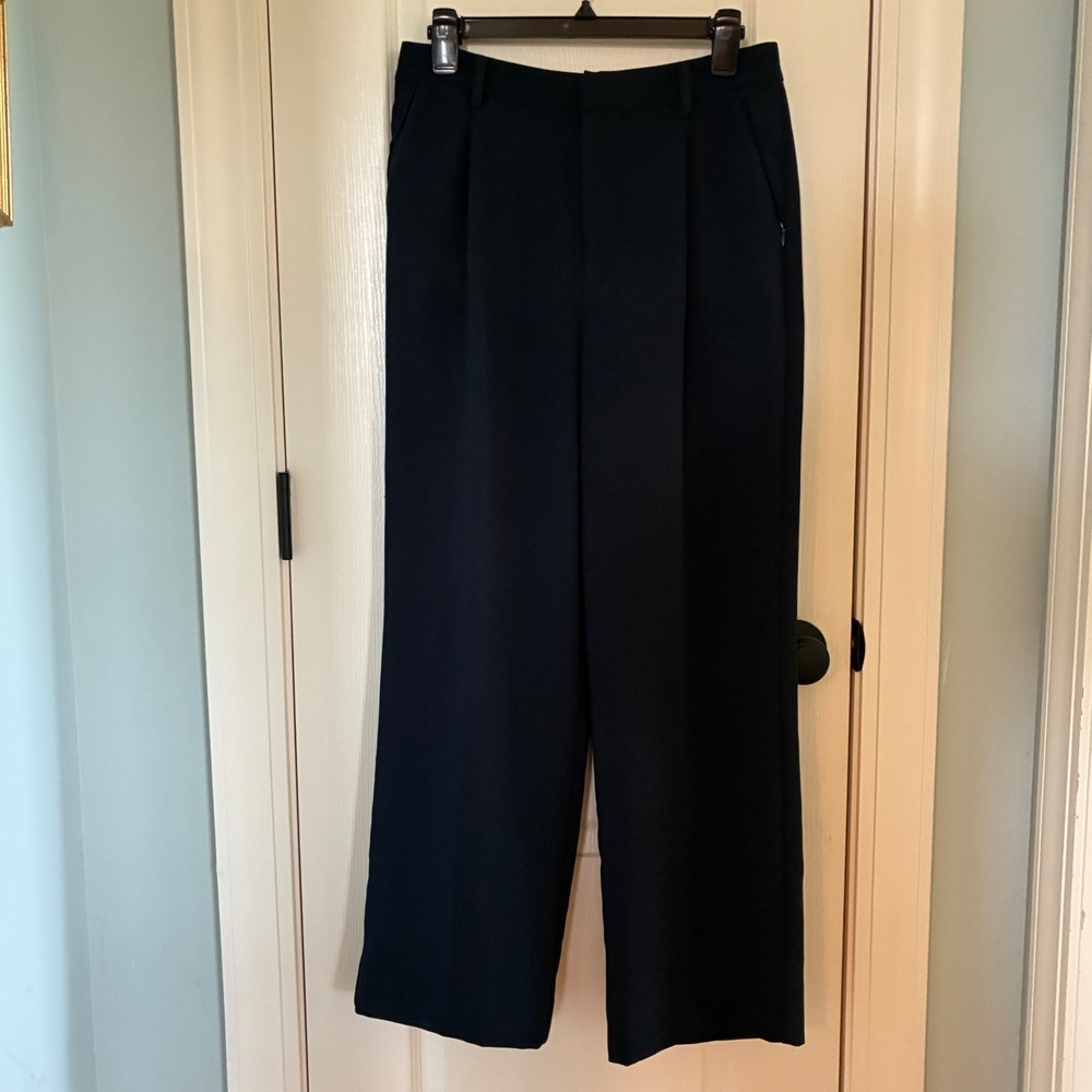 Good American Trousers Women 6/28 Navy Blue High Rise Wide Leg Office GWB0125